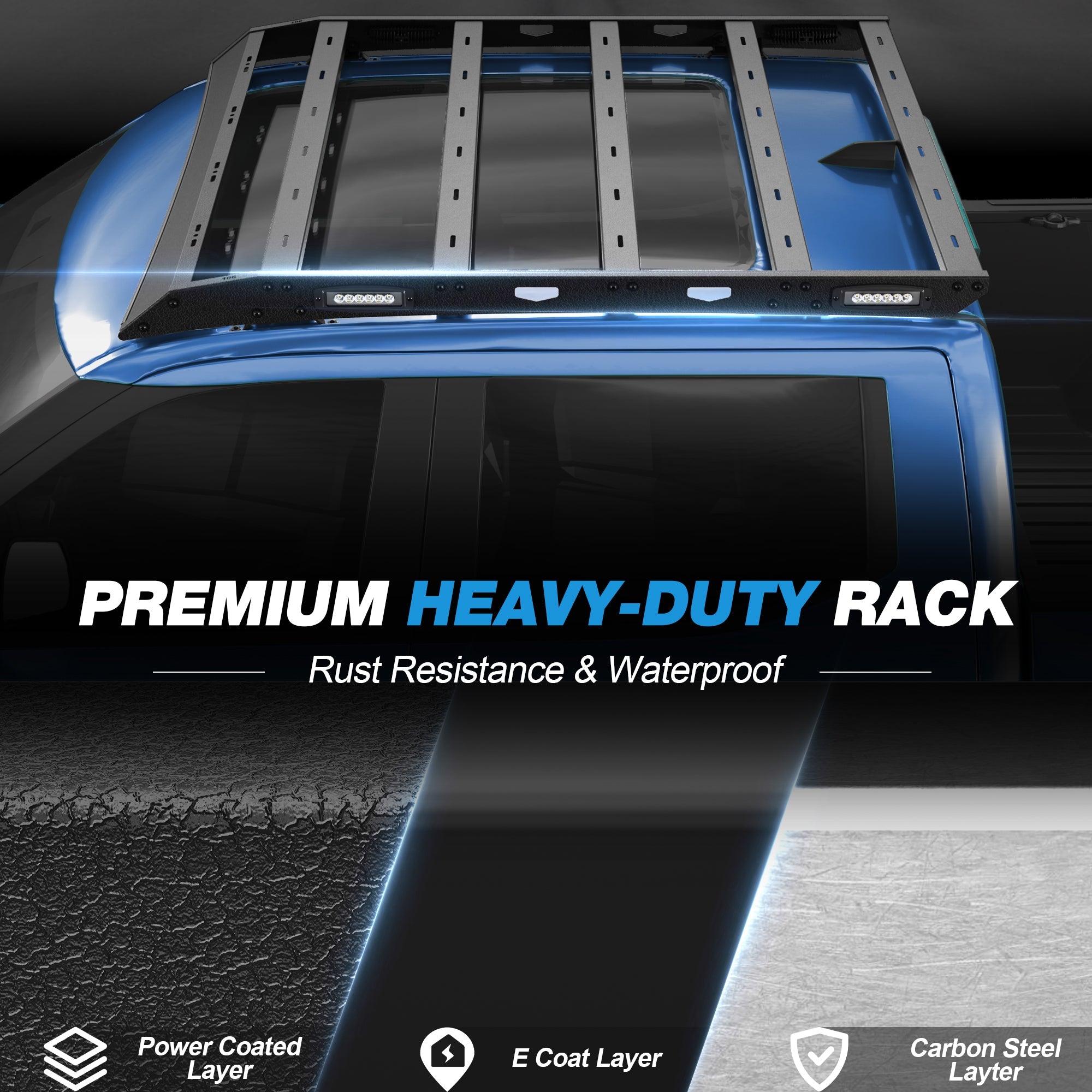 POFENZE Roof Rack for 2022-2026 Toyota Tundra CrewMax 4-Door, Flat Platform Steel Roof Rack with 4 Side Lights, Drill-On, 800 lbs Static Capacity POFENZE 