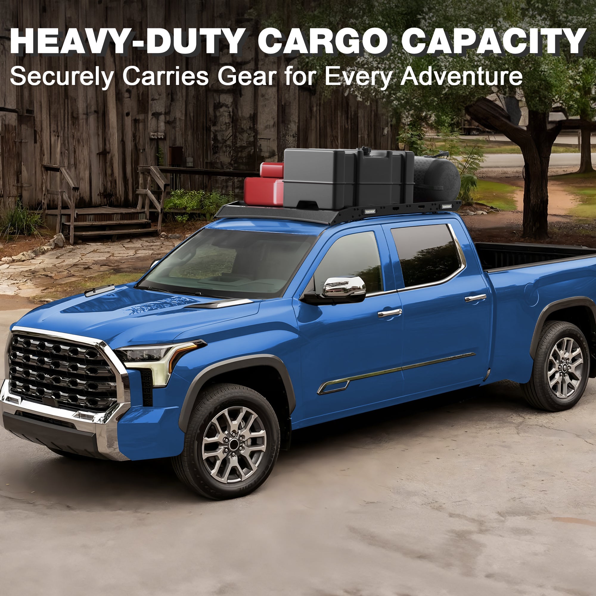 POFENZE Roof Rack for 2022-2026 Toyota Tundra CrewMax 4-Door, Flat Platform Steel Roof Rack with 4 Side Lights, Drill-On, 800 lbs Static Capacity POFENZE 