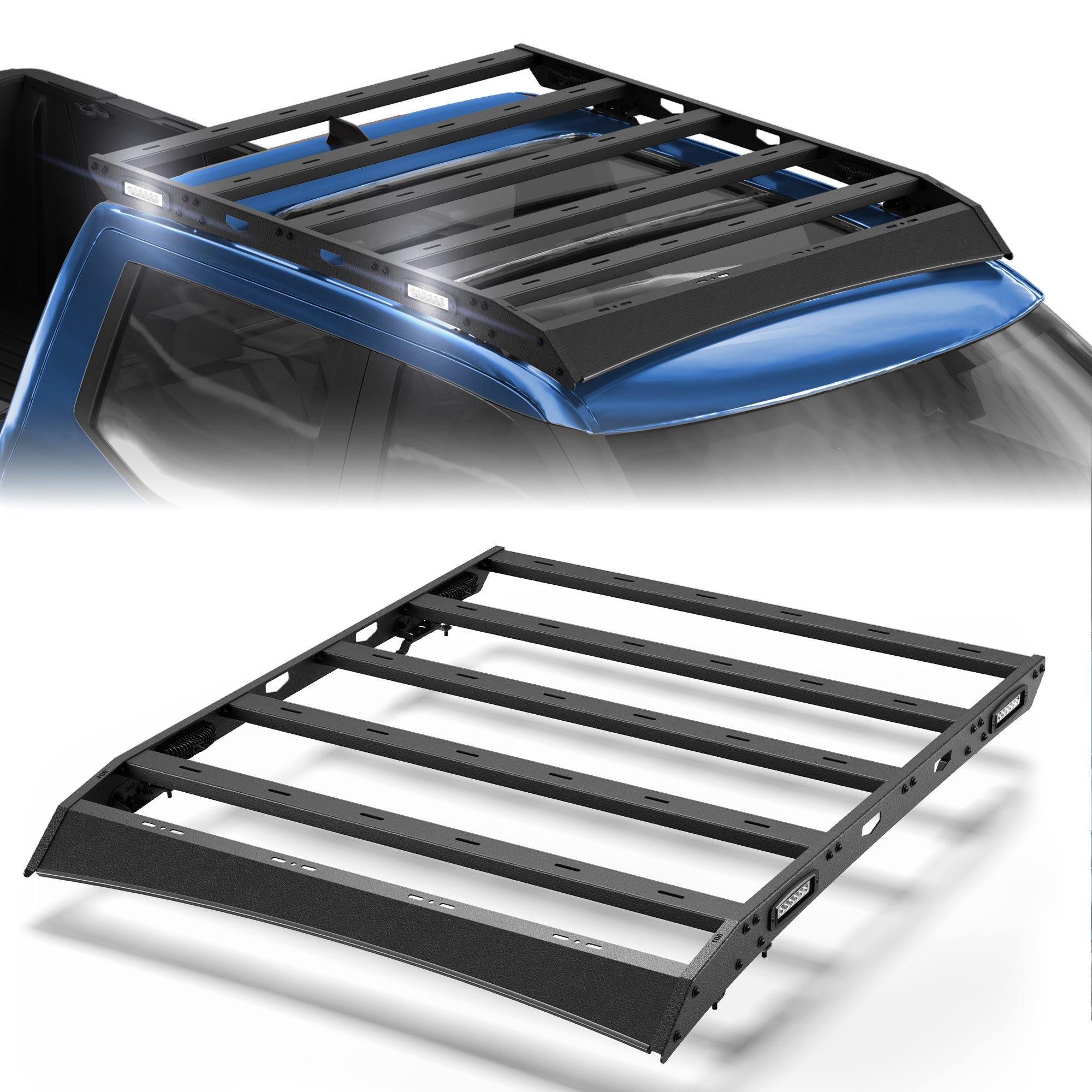POFENZE Roof Rack for 2022-2026 Toyota Tundra CrewMax 4-Door, Flat Platform Steel Roof Rack with 4 Side Lights, Drill-On, 800 lbs Static Capacity POFENZE 
