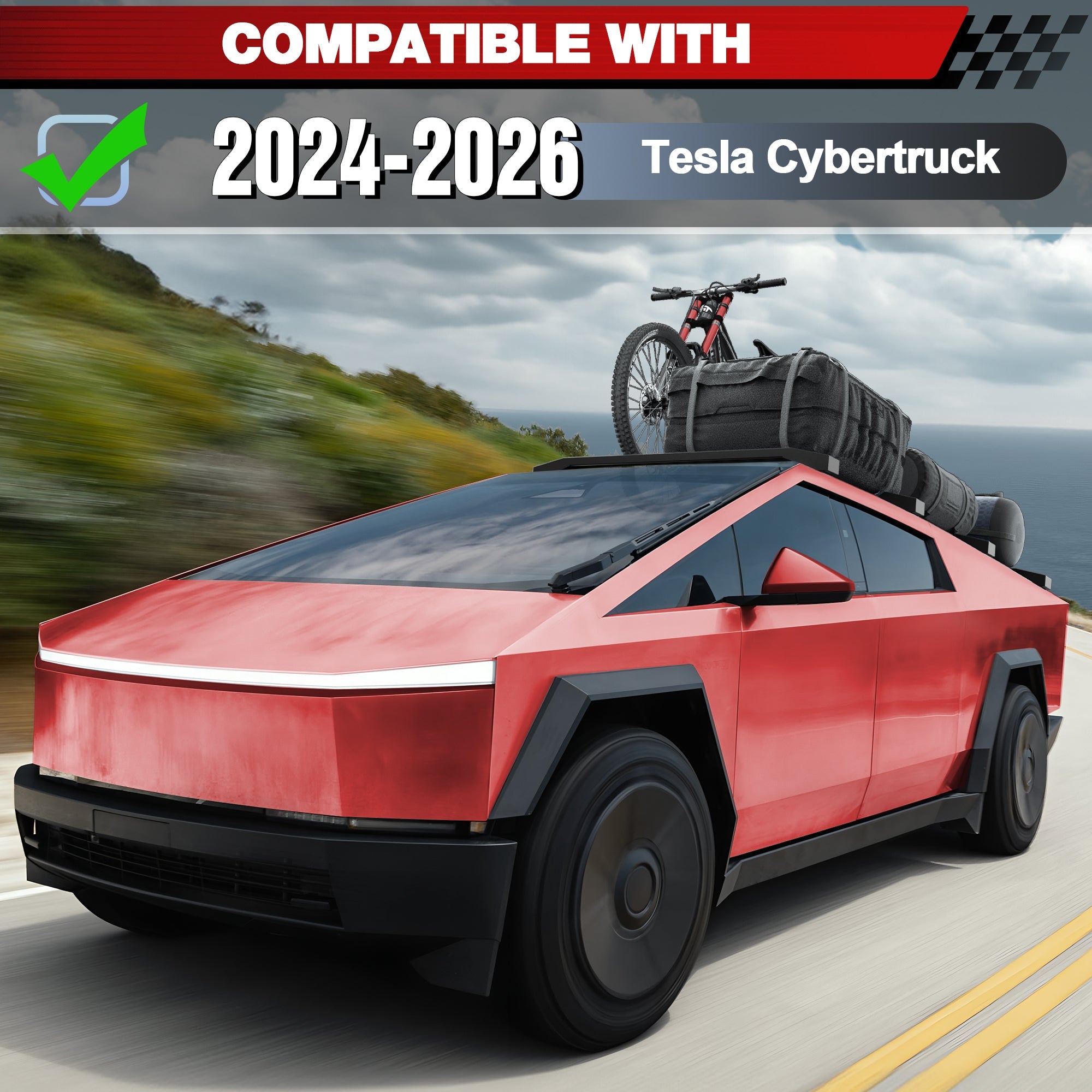 POFENZE Roof Rack for 2024 2025 2026 Tesla Cybertruck, Full Platform Steel Roof Rack, No-Drill, 800 lbs Static Capacity POFENZE 