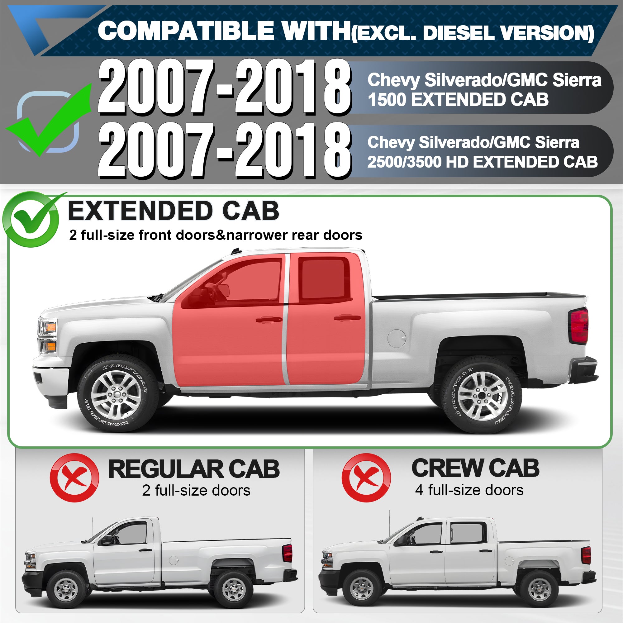 POFENZE Running Boards Side Steps for 2007-2018 Chevy Silverado & GMC Sierra 1500/2500HD/3500HD Extended Cab POFENZE 