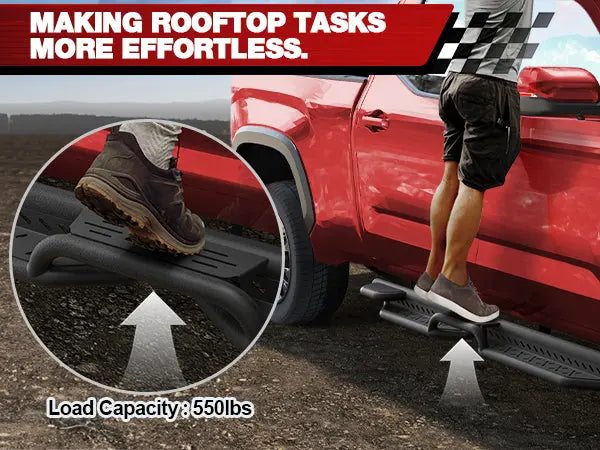 POFENZE Running Boards Two Raised Step Compatible with 2022-2024 Toyota Tacoma Crew Cab with 4 Full-Size Doors POFENZE