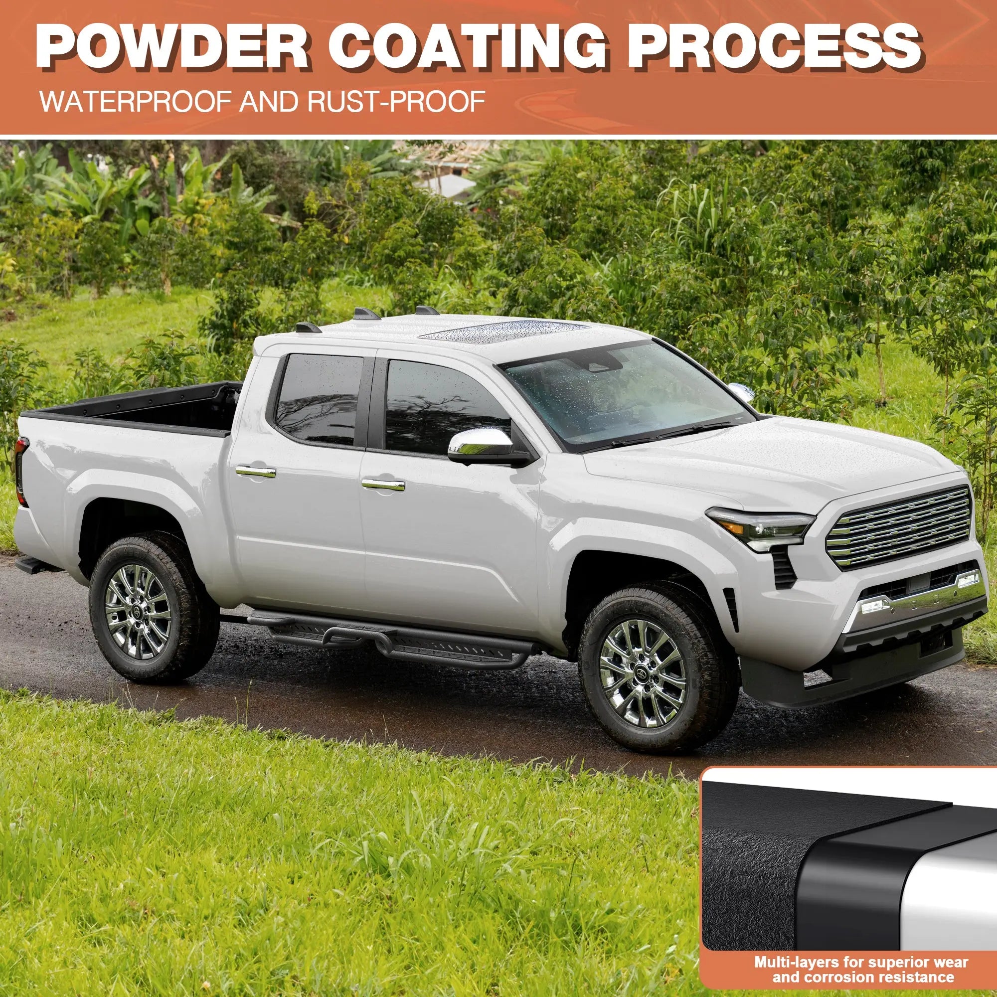 POFENZE Running Boards Two Raised Step Compatible with 2024-2025 Toyota Tacoma Crew Cab with 4 Full-Size Doors POFENZE