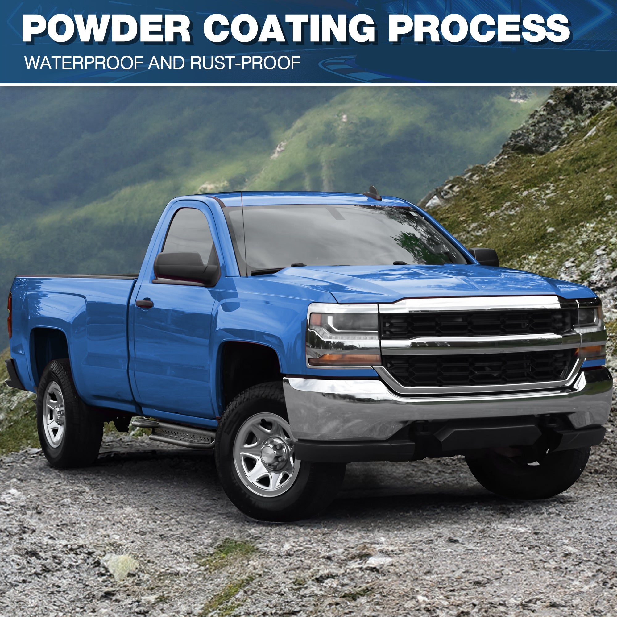 POFENZE Running Boards for 2007-2018 Chevy Silverado & GMC Sierra 1500 Regular Cab, 1-Raised Step POFENZE 