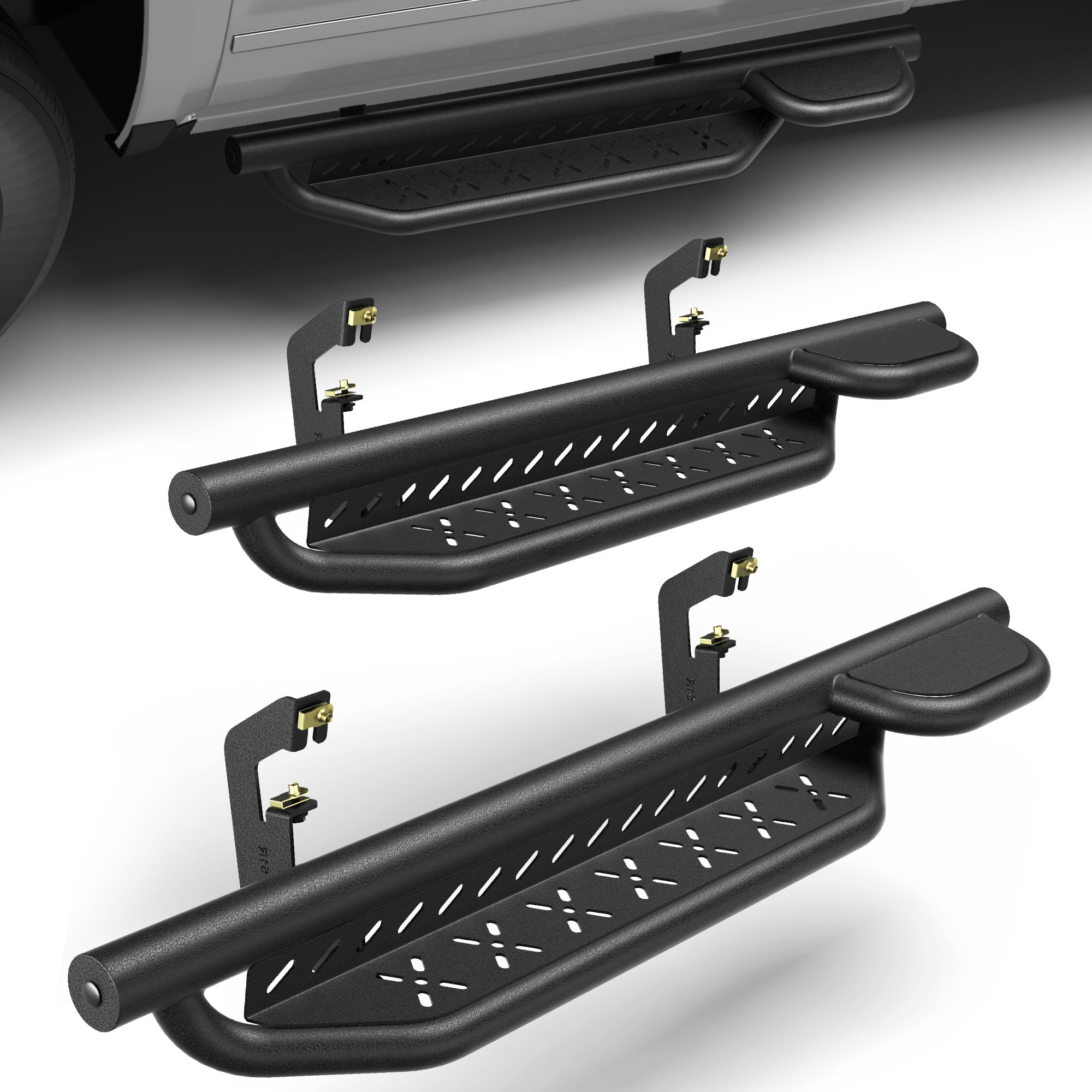POFENZE Running Boards for 2007-2018 Chevy Silverado & GMC Sierra 1500 Regular Cab, 1-Raised Step POFENZE 