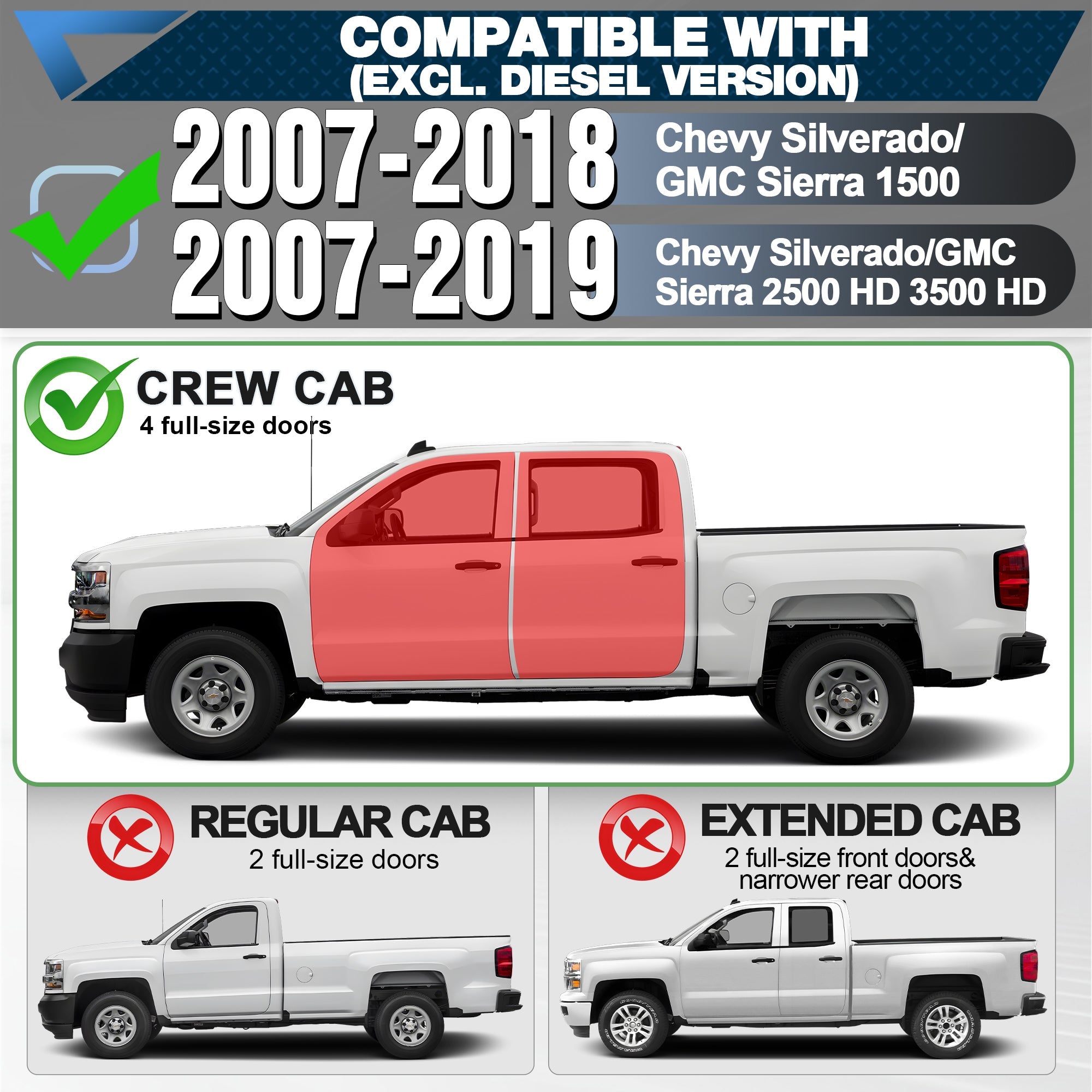 POFENZE Running Boards for 2007-2018 Silverado Sierra 1500 & 2007-2019 2500HD 3500HD Crew Cab POFENZE 