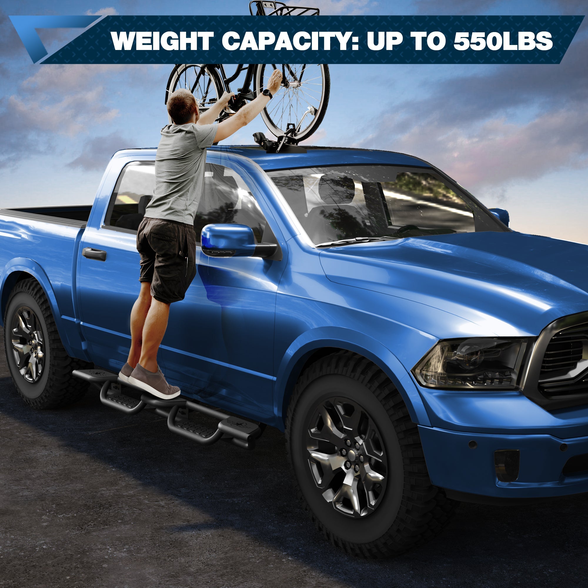 POFENZE Running Boards for 2009-2026 Ram 1500 Quad Cab, 3-Step Side Steps POFENZE 