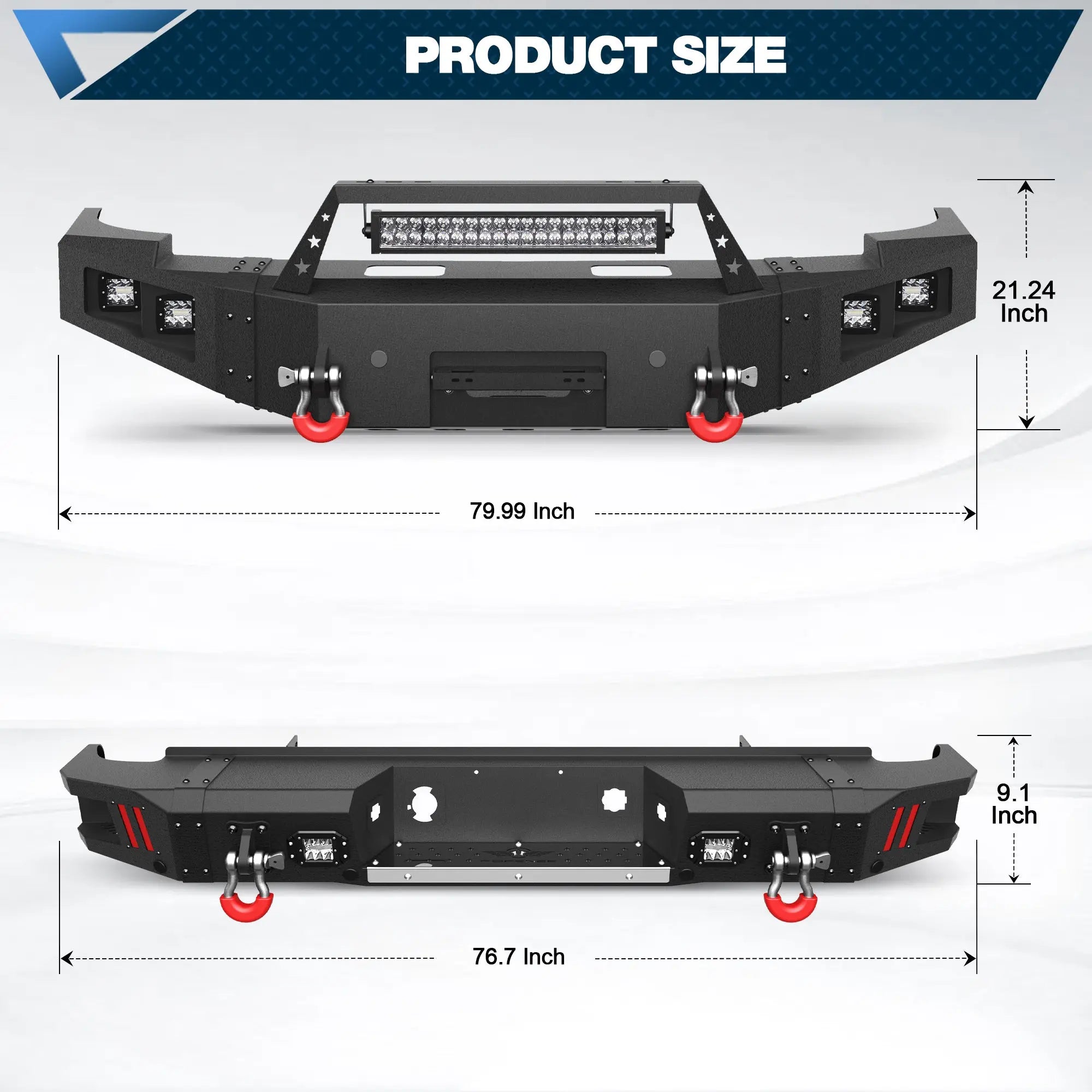 POFENZE Silverado 1500 Front Bumper and Rear Bumper Set for 2007-2013 Chevy Silverado 1500 Pickup Truck with Winch Plate - POFENZE