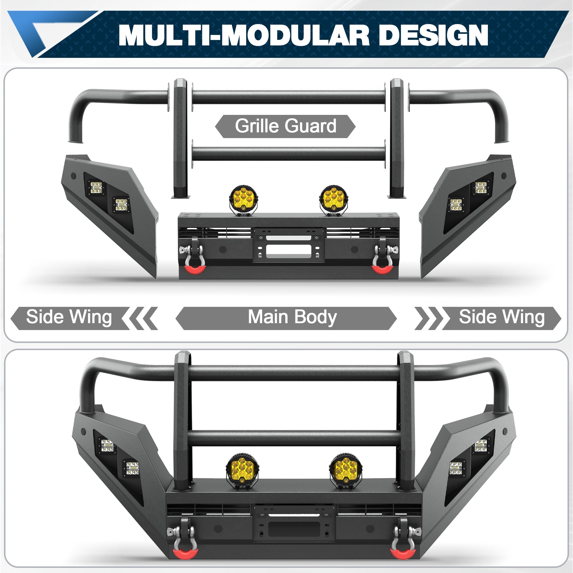 POFENZE Tacoma Front Bumper with Grille Guard for 2016-2023 Toyota Tacoma 3rd Gen POFENZE 