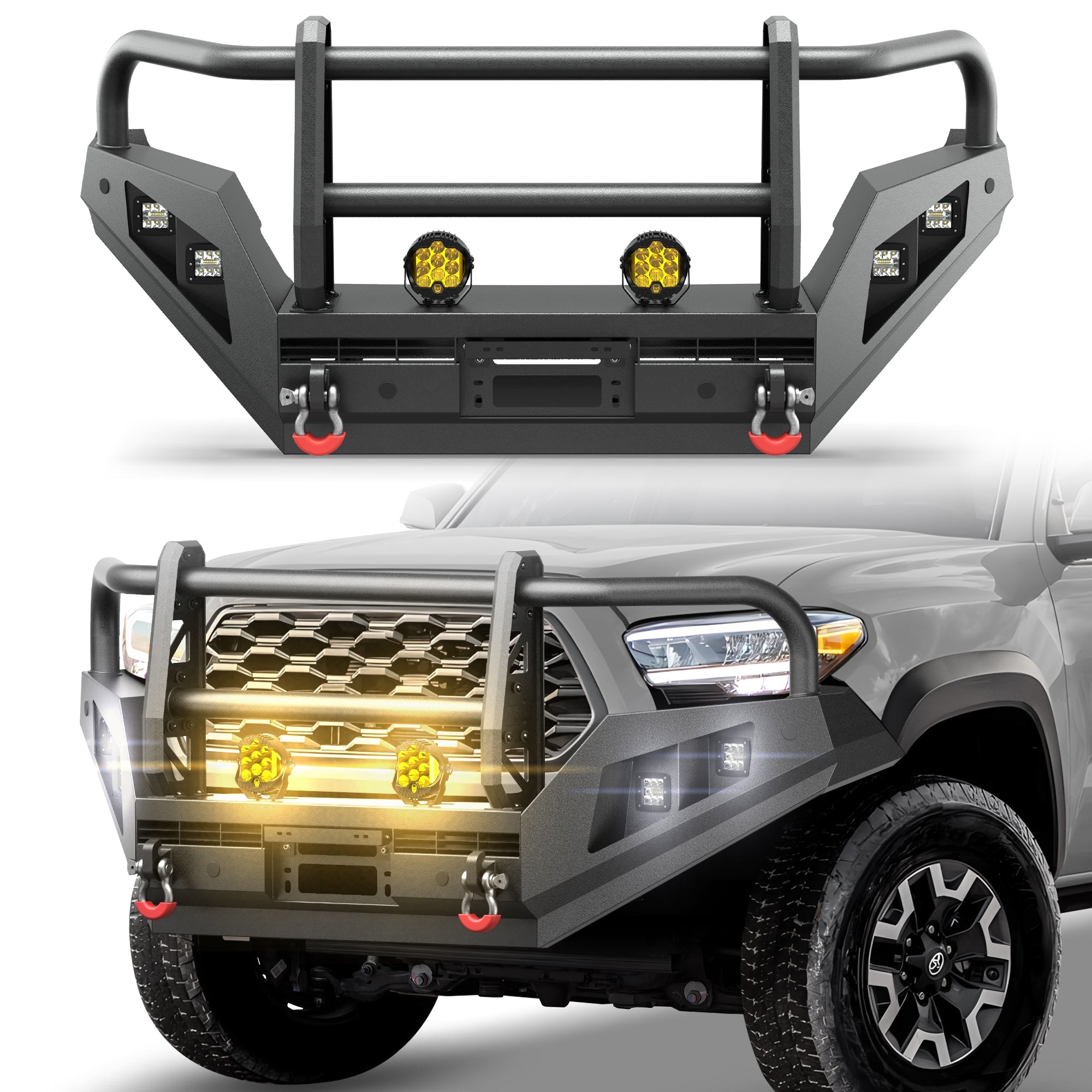 POFENZE Tacoma Front Bumper with Grille Guard for 2016-2023 Toyota Tacoma 3rd Gen POFENZE 
