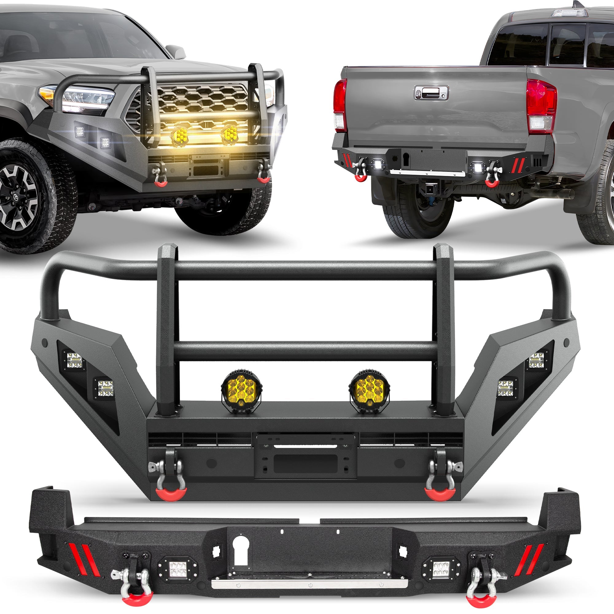 POFENZE Tacoma Front and Rear Bumper Set with Grille Guard for 2016-2023 Toyota Tacoma POFENZE 