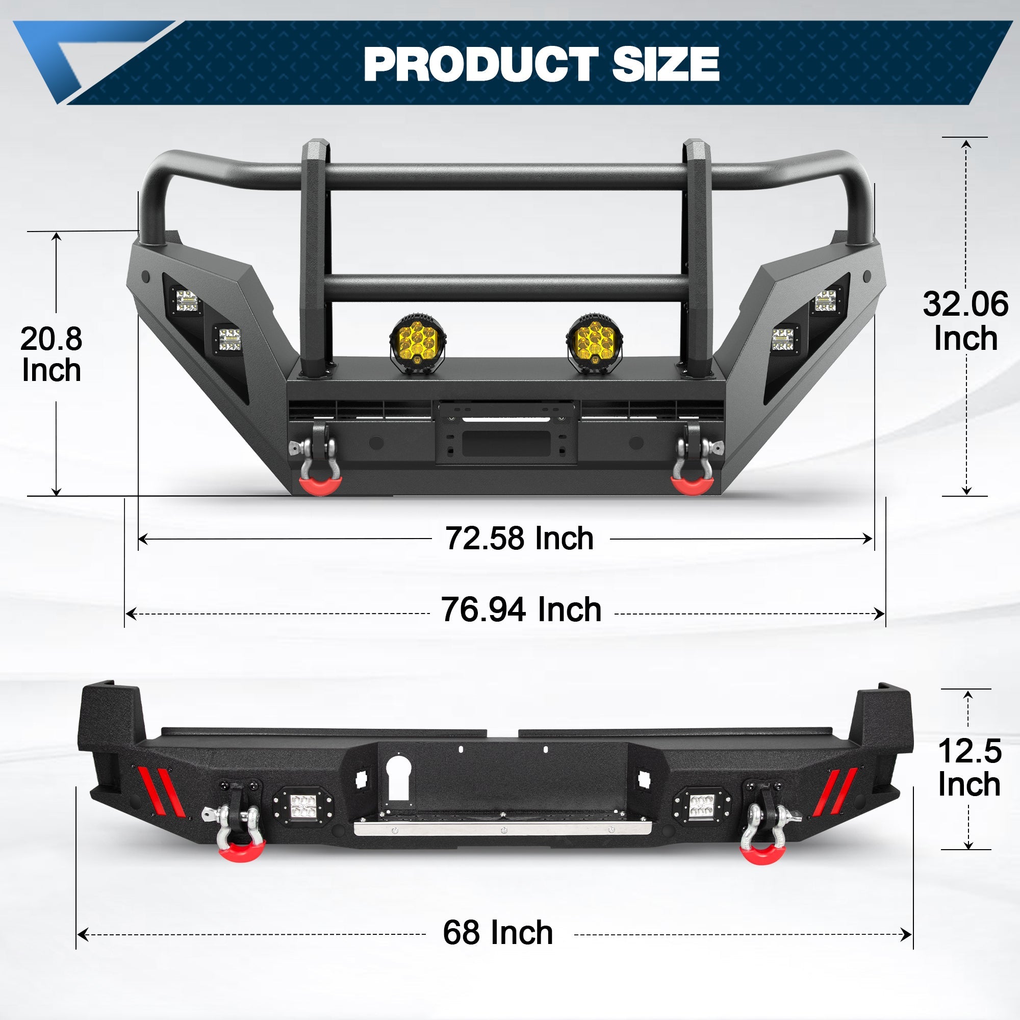 POFENZE Tacoma Front and Rear Bumper Set with Grille Guard for 2016-2023 Toyota Tacoma POFENZE 