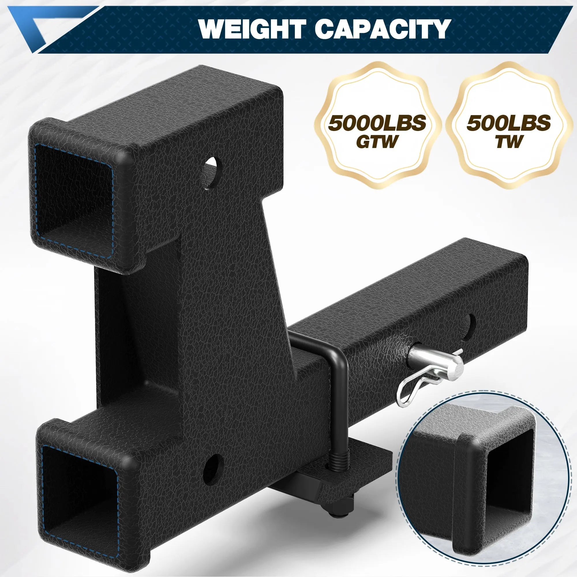 POFENZE Trailer Hitch for 2 Inch Receiver Adjustable 7.3"-9.3" Extension with Hitch Receiver with 5/8 inch Bolt Nut Clip 4000 lbs Matte Black POFENZE