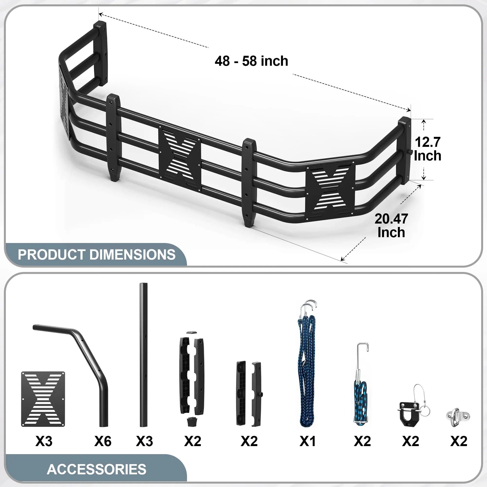 Truck Bed Extender Adjustable 48”-58” Retractable Tailgate Extender