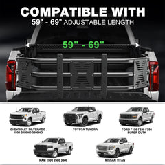 POFENZE Pickup Truck Bed Extender Adjustable 59”-69” Fits for Dodge Ram, Ford F-Series, Tundra, Chevy Silverado, Titan - POFENZE
