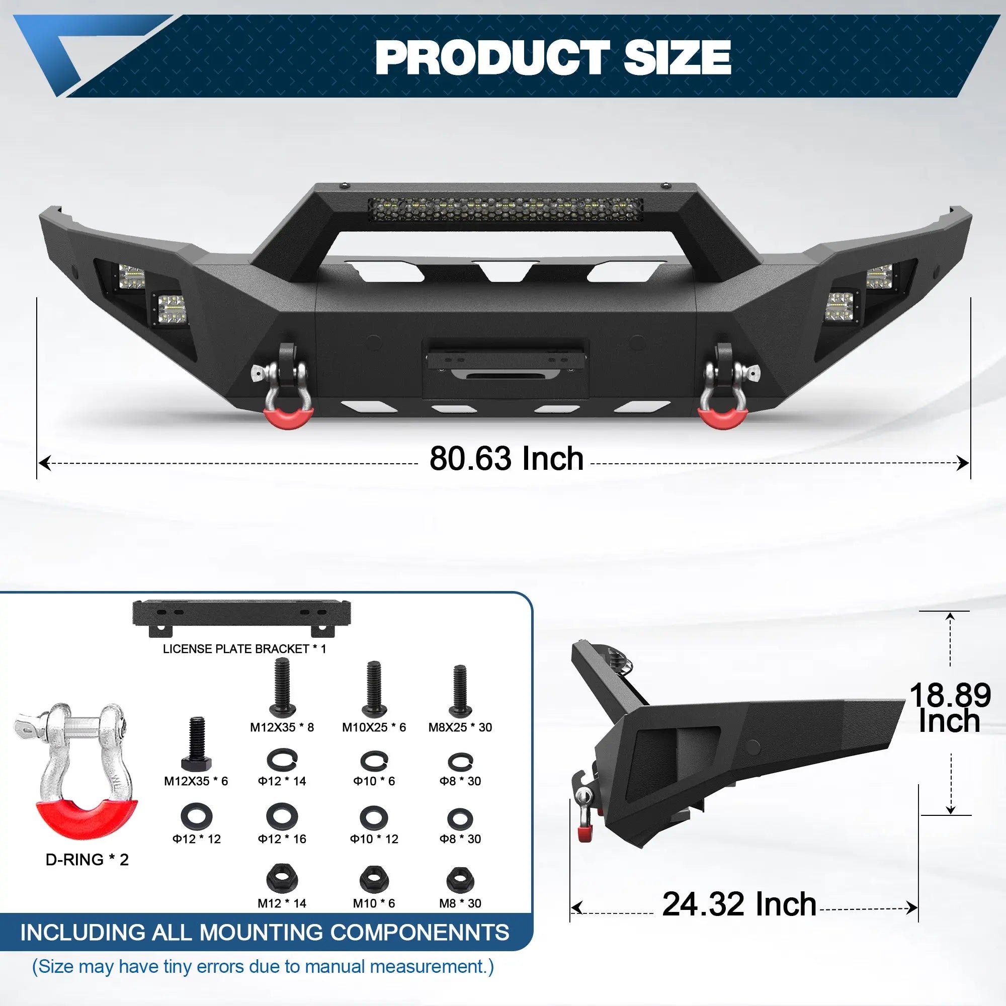 Pickup Truck Front Bumper Compatible with 2015-2019 Chevy Silverado 2500 3500 HD Off-Road Bumper Equipped with Winch Plate, Sensor Holes - POFENZE