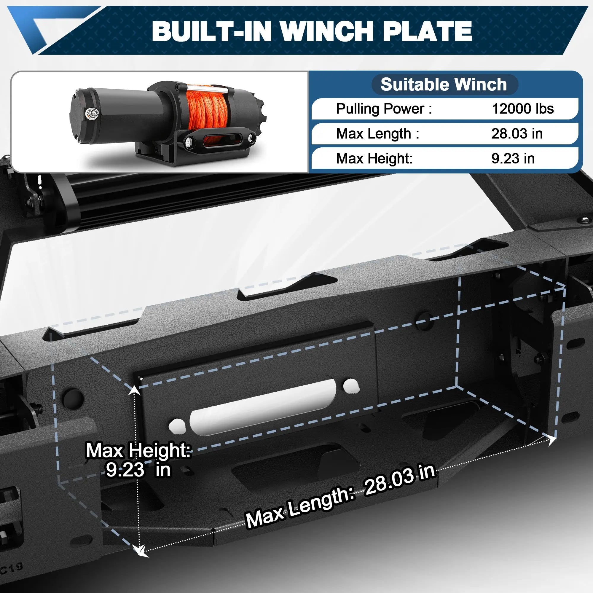 Pickup Truck Front Bumper Compatible with 2015-2019 Chevy Silverado 2500 3500 HD Off-Road Bumper Equipped with Winch Plate, Sensor Holes - POFENZE
