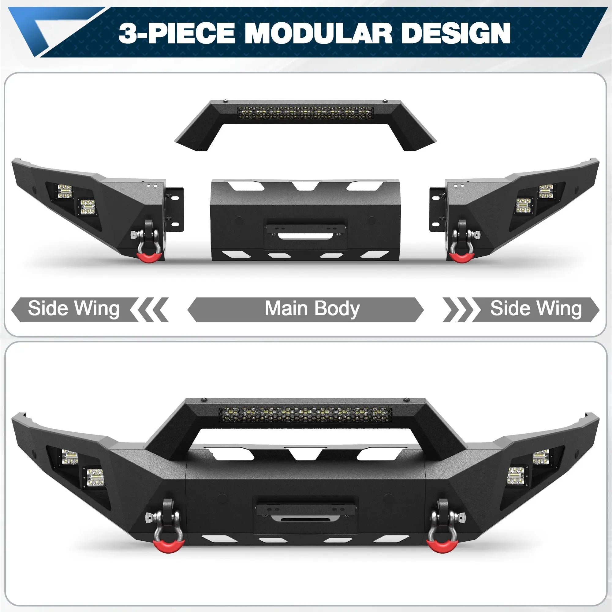 Pickup Truck Front Bumper Compatible with 2015-2019 Chevy Silverado 2500 3500 HD Off-Road Bumper Equipped with Winch Plate, Sensor Holes - POFENZE