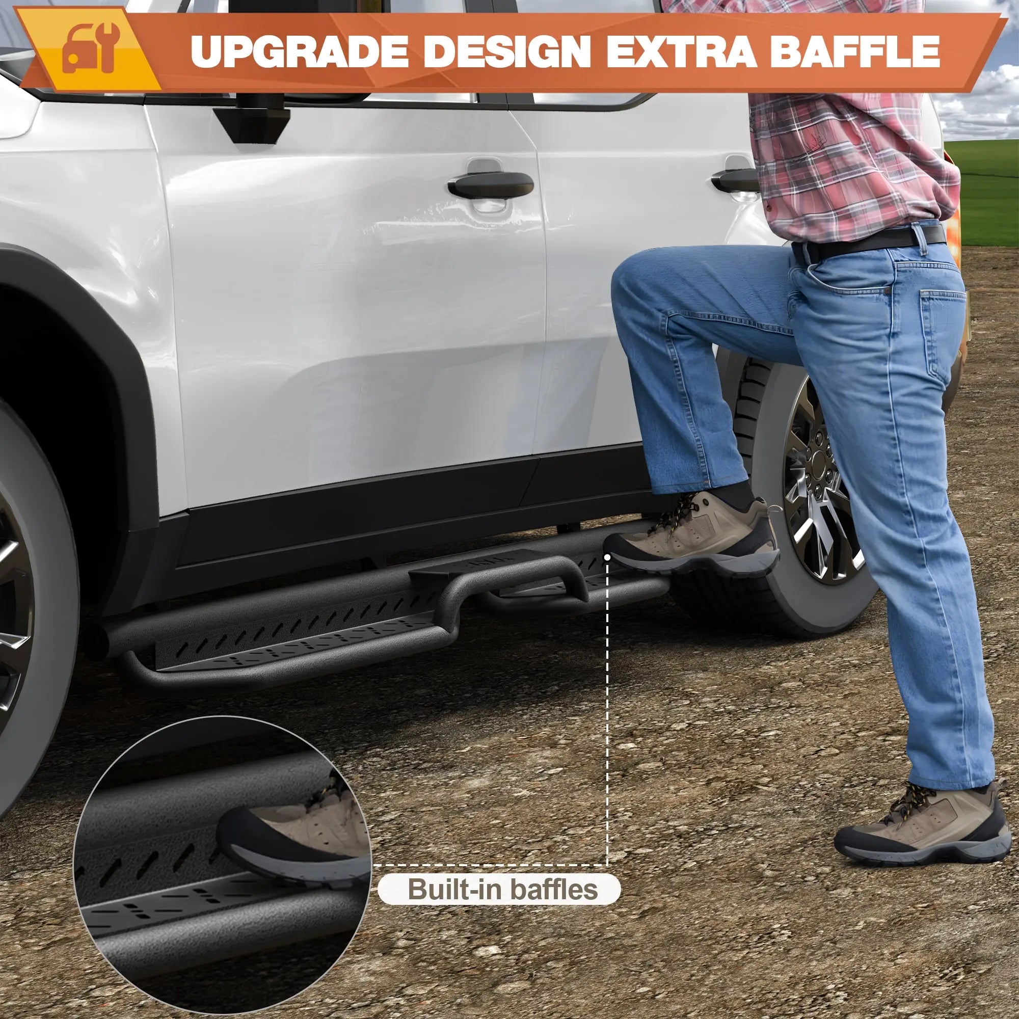 Prado Running Boards Two Raised Side Step Compatible for Toyota Prado LC250 2024-2025, 2 Stairs Step Rails Powder Coated Black Carbon Steel Nerf Bars POFENZE