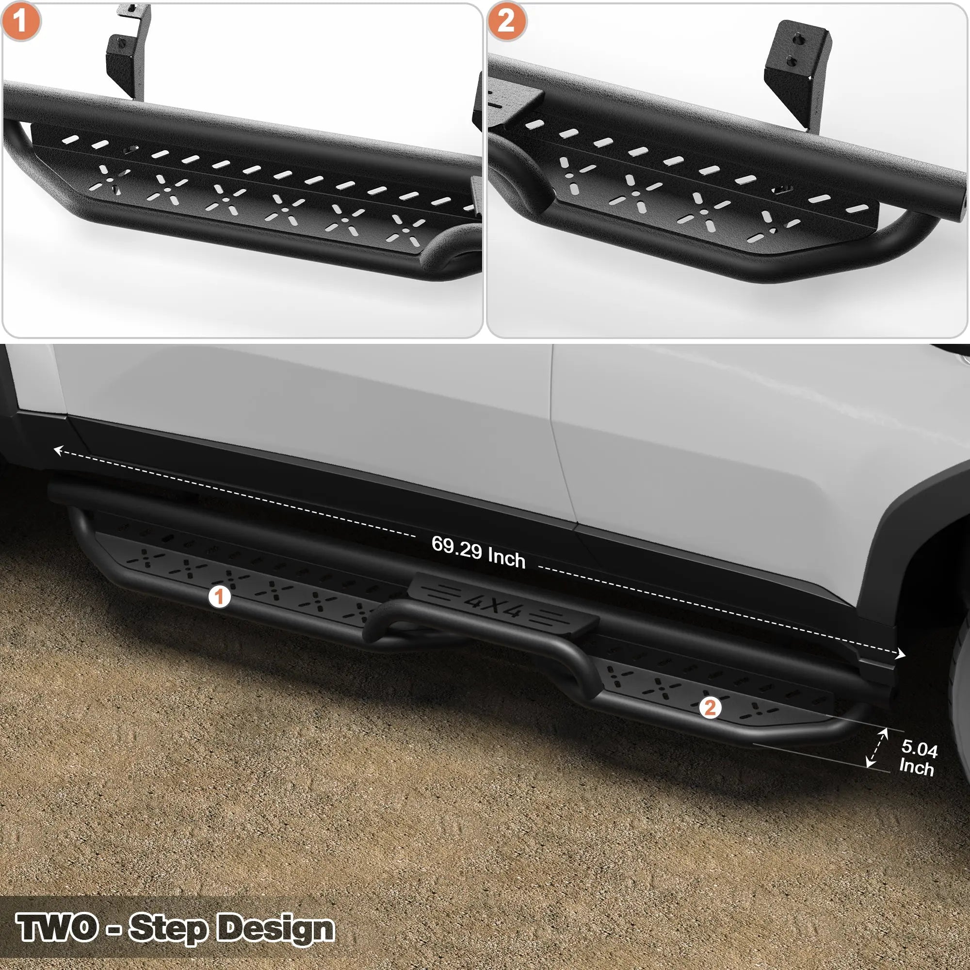 Prado Running Boards Two Raised Side Step Compatible for Toyota Prado LC250 2024-2025, 2 Stairs Step Rails Powder Coated Black Carbon Steel Nerf Bars POFENZE