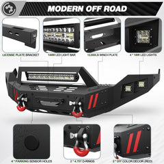 POFENZE Ram 1500 front and rear bumper combo package contents, LED lights and D-rings included