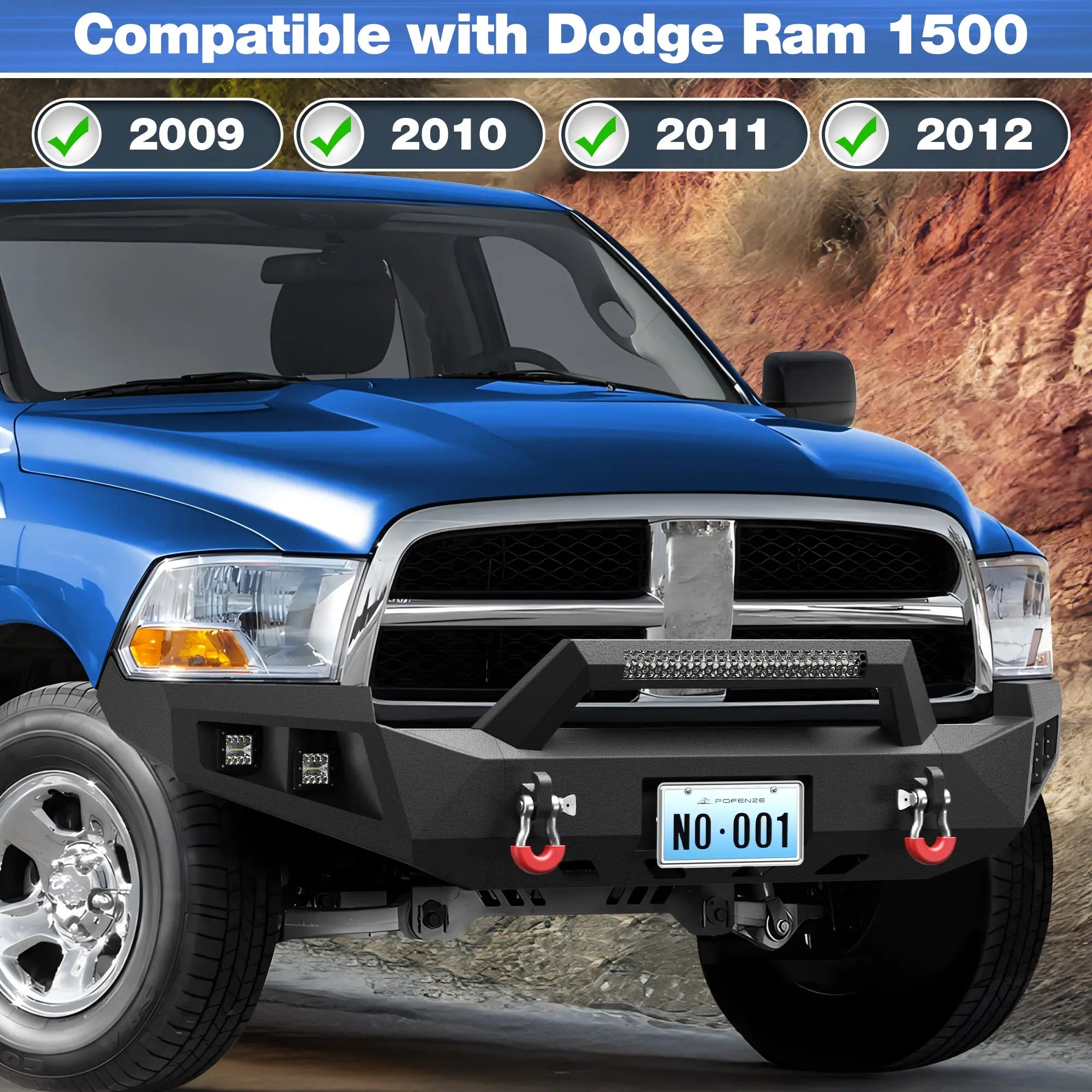 Ram 1500 Front Bumper and Rear Bumper Set for 2009 2010 2011 2012 Ram 1500 with Winch Plate - POFENZE
