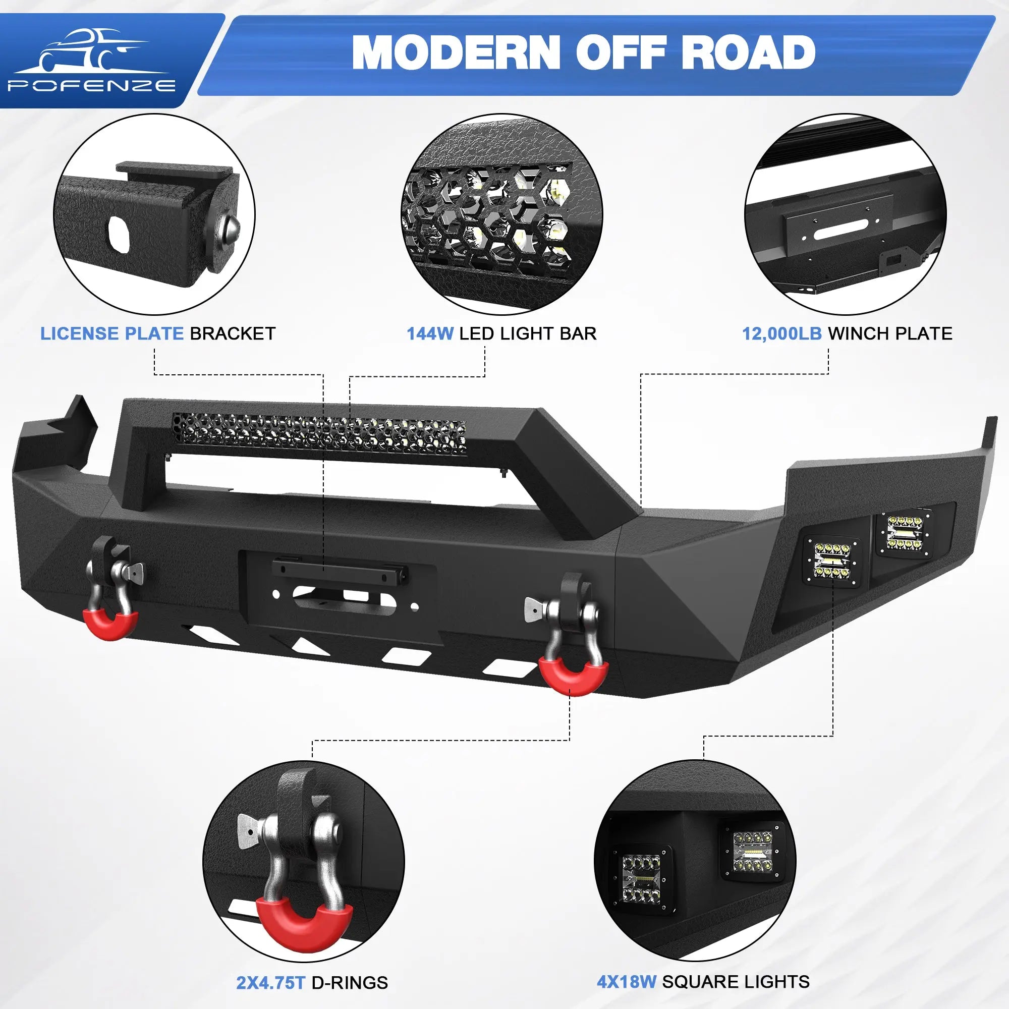 Ram 1500 Front Bumper and Rear Bumper Set for 2009 2010 2011 2012 Ram 1500 with Winch Plate - POFENZE