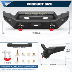 Ram 1500 Front Bumper for 2006-2008 Ram 1500 Pickup, w/Winch Plate, LED Lights, D-rings and License Plate Bracket POFENZE