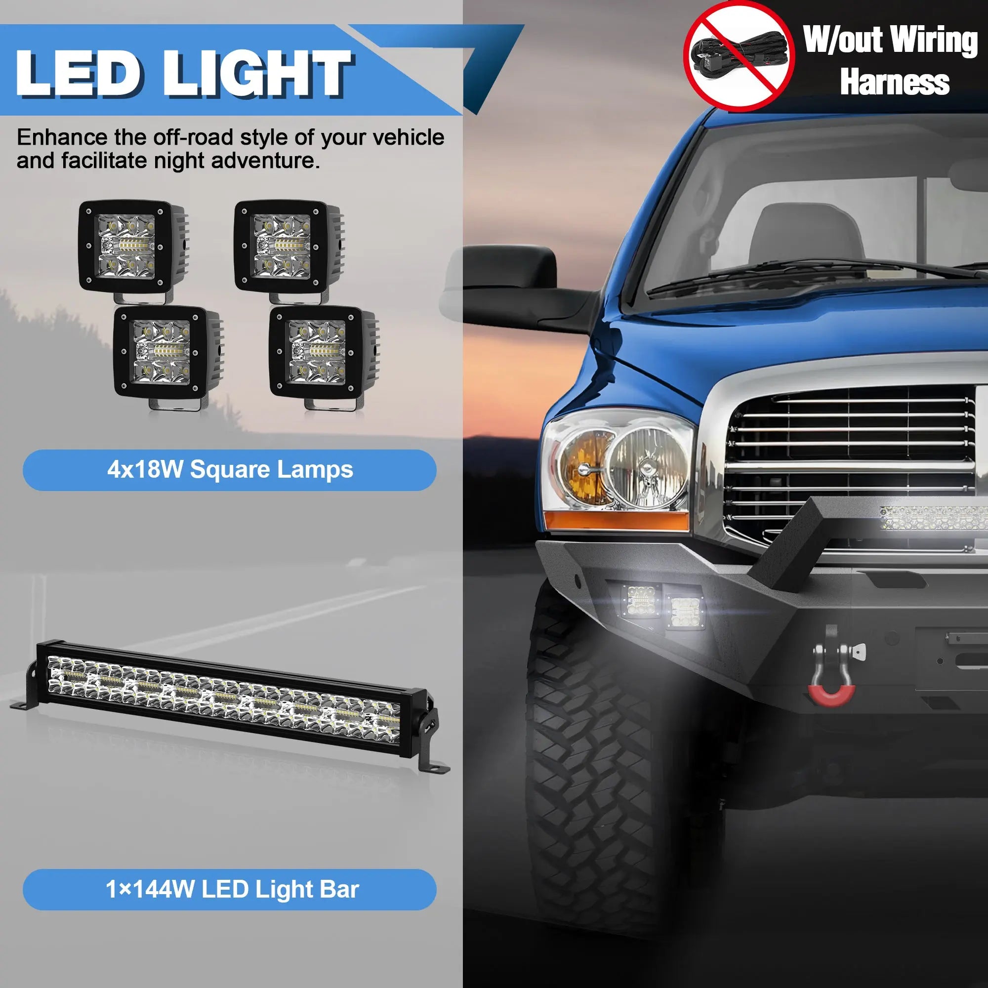 Ram 1500 Front Bumper for 2006-2008 Ram 1500 Pickup, w/Winch Plate, LED Lights, D-rings and License Plate Bracket POFENZE