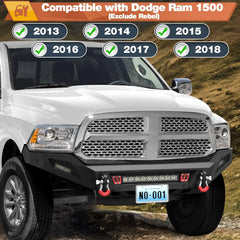 Ram 1500 Front Bumper for 2013-2018 Ram 1500 (Exclude Rebel) and 2019-2024 Ram 1500 Classic Only, w/LED Lights, D-rings and License Plate Bracket POFENZE