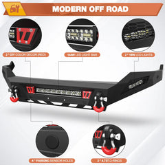 Ram 1500 Front Bumper for 2013-2018 Ram 1500 (Exclude Rebel) and 2019-2024 Ram 1500 Classic Only, w/LED Lights, D-rings and License Plate Bracket POFENZE