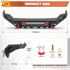 Ram 1500 Front Bumper for 2013-2018 Ram 1500 (Exclude Rebel) and 2019-2024 Ram 1500 Classic Only, w/LED Lights, D-rings and License Plate Bracket POFENZE