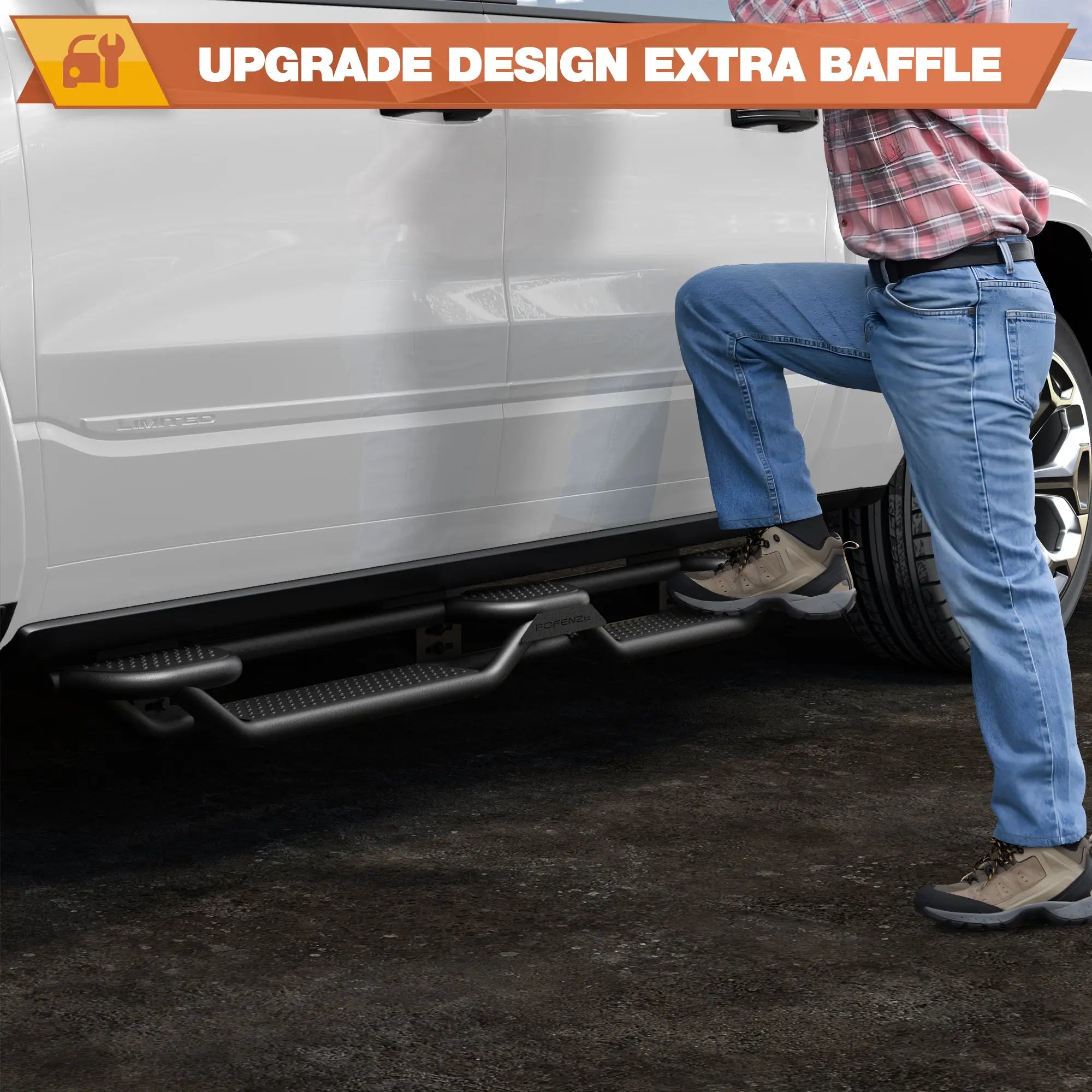 Ram 1500 Running Boards Side Steps Compatible with 2019-2025 Dodge Ram 1500 Crew Cab Bolt-on Nerf Bar Step Bars - POFENZE