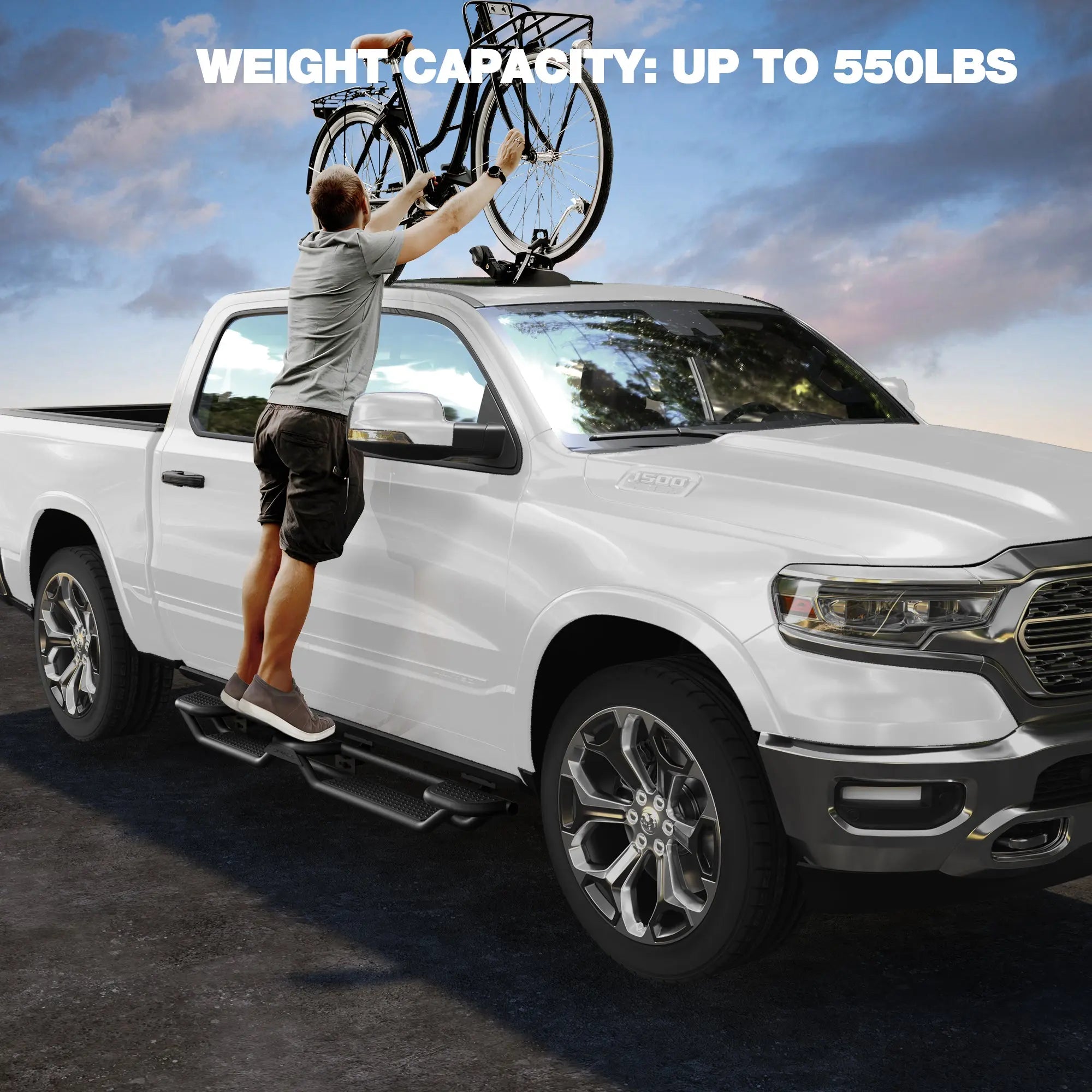 Ram 1500 Running Boards Side Steps Compatible with 2019-2025 Dodge Ram 1500 Crew Cab Bolt-on Nerf Bar Step Bars - POFENZE