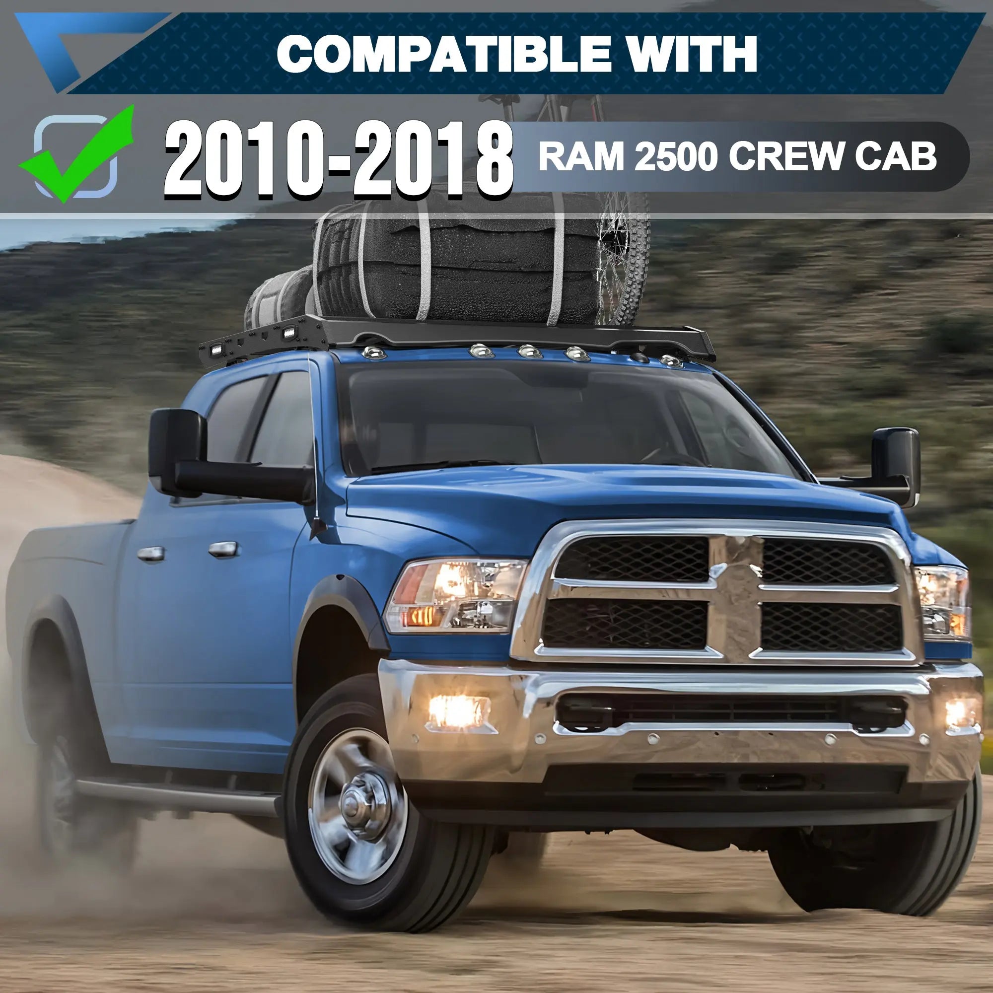 Ram 2500 Roof Rack for 2010-2018 Ram 2500 Crew Cab Overlanding Rooftop Crossbar Cargo Basket Carrier - POFENZE