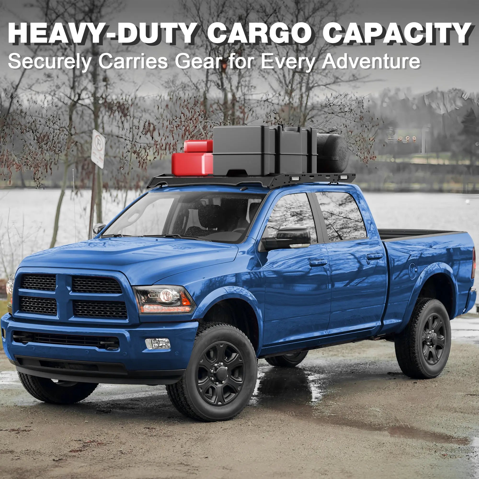 Ram 2500 Roof Rack for 2010-2018 Ram 2500 Crew Cab Overlanding Rooftop Crossbar Cargo Basket Carrier - POFENZE