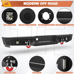 Ram Rear Bumper Full Width Offroad Bumper w/Step Plate, 2x18w Lights, D-rings, License Plate Lights for 2002-2008 Dodge Ram 1500 and 2003-2009 Dodge Ram 2500/3500 Pickup Trucks POFENZE