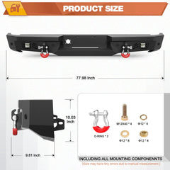Ram Rear Bumper Full Width Offroad Bumper w/Step Plate, 2x18w Lights, D-rings, License Plate Lights for 2002-2008 Dodge Ram 1500 and 2003-2009 Dodge Ram 2500/3500 Pickup Trucks POFENZE