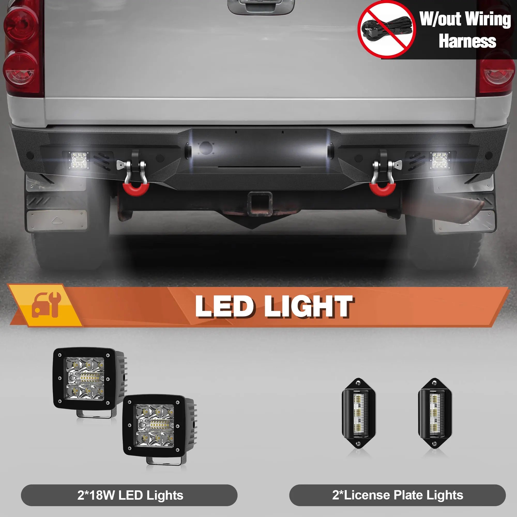Ram Rear Bumper Full Width Offroad Bumper w/Step Plate, 2x18w Lights, D-rings, License Plate Lights for 2002-2008 Dodge Ram 1500 and 2003-2009 Dodge Ram 2500/3500 Pickup Trucks POFENZE
