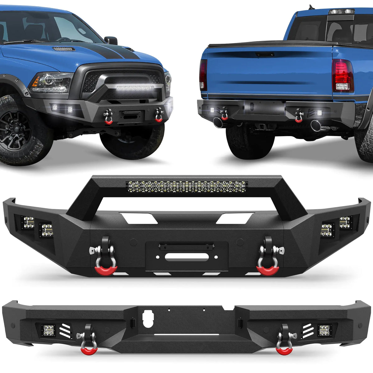 Ram Rebel Bumper Fits 2015-2016-2017-2018 Ram 1500 Rebel Bumper Combo Steel Front and Rear Bumper w/Winch Plate LED Lights