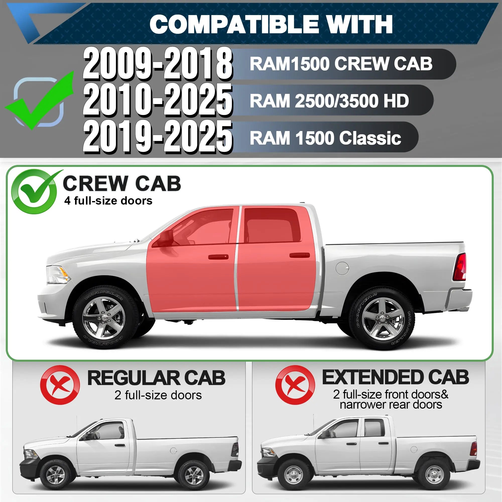 Ram Running Boards for 2009-2025 Ram 1500/2500/3500 Crew Cab POFENZE 
