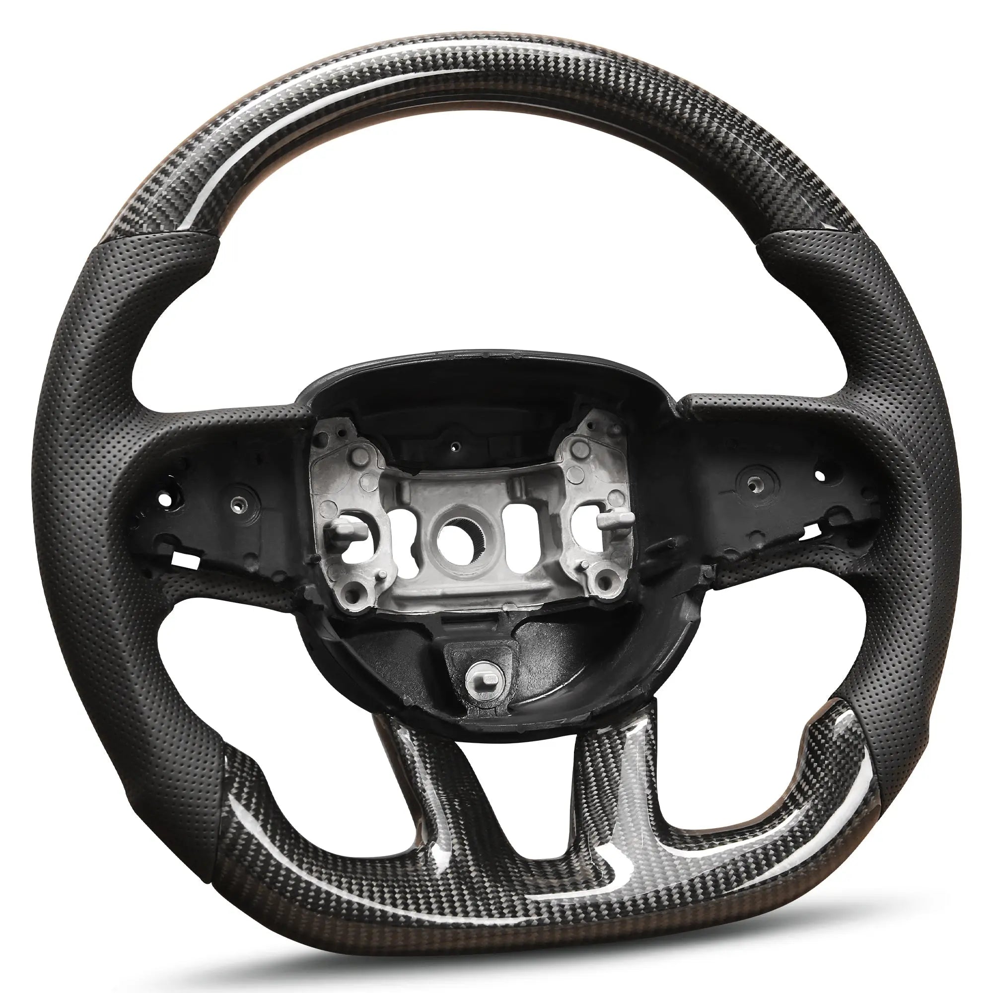 Real Carbon Fiber Steering Wheel For Dodge Challenger 2015-2020 D-shaped Flat-bottom Nappa Perforated Leather Steering Wheel Grip Hand-Stitched POFENZE