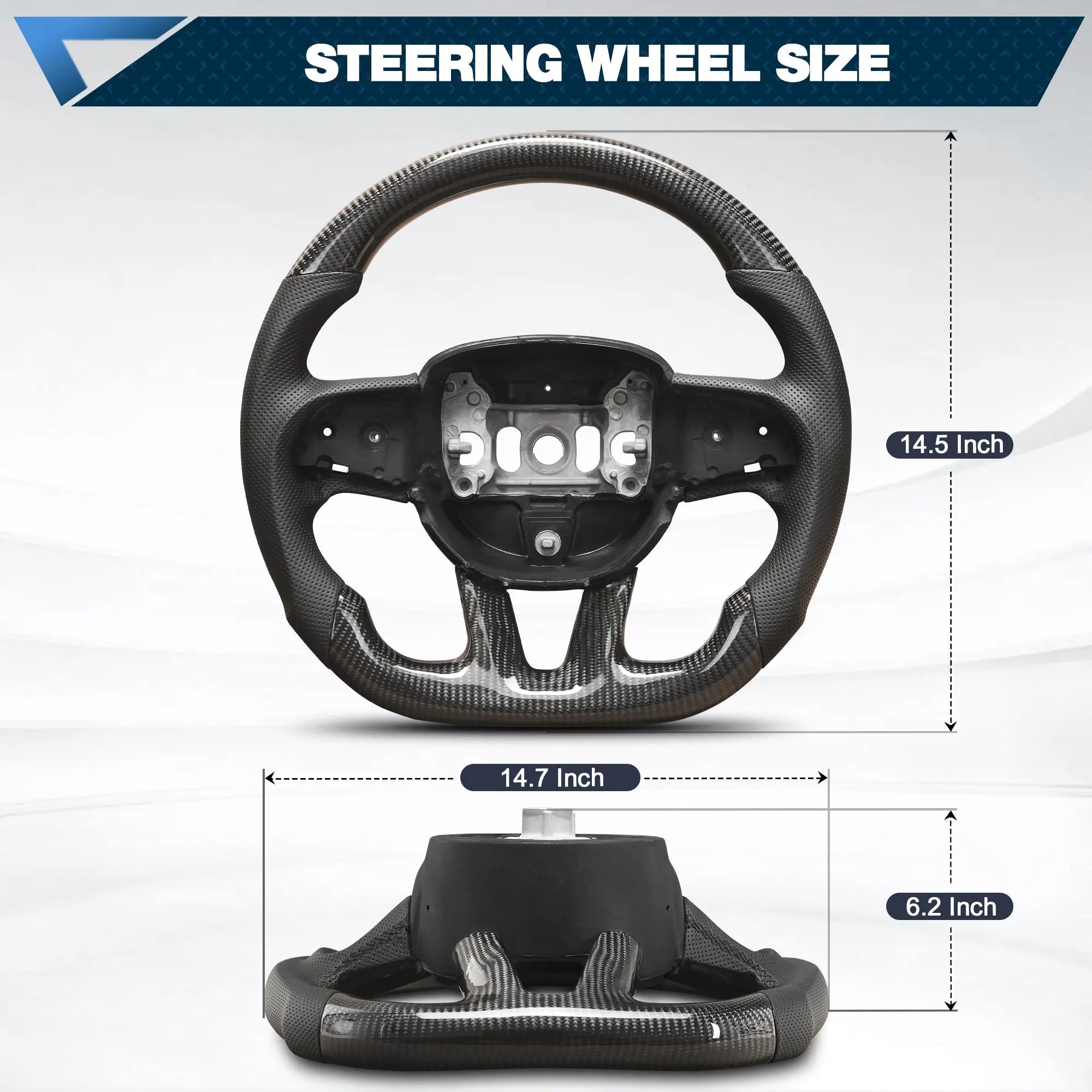 Real Carbon Fiber Steering Wheel For Dodge Challenger 2015-2020 D-shaped Flat-bottom Nappa Perforated Leather Steering Wheel Grip Hand-Stitched POFENZE
