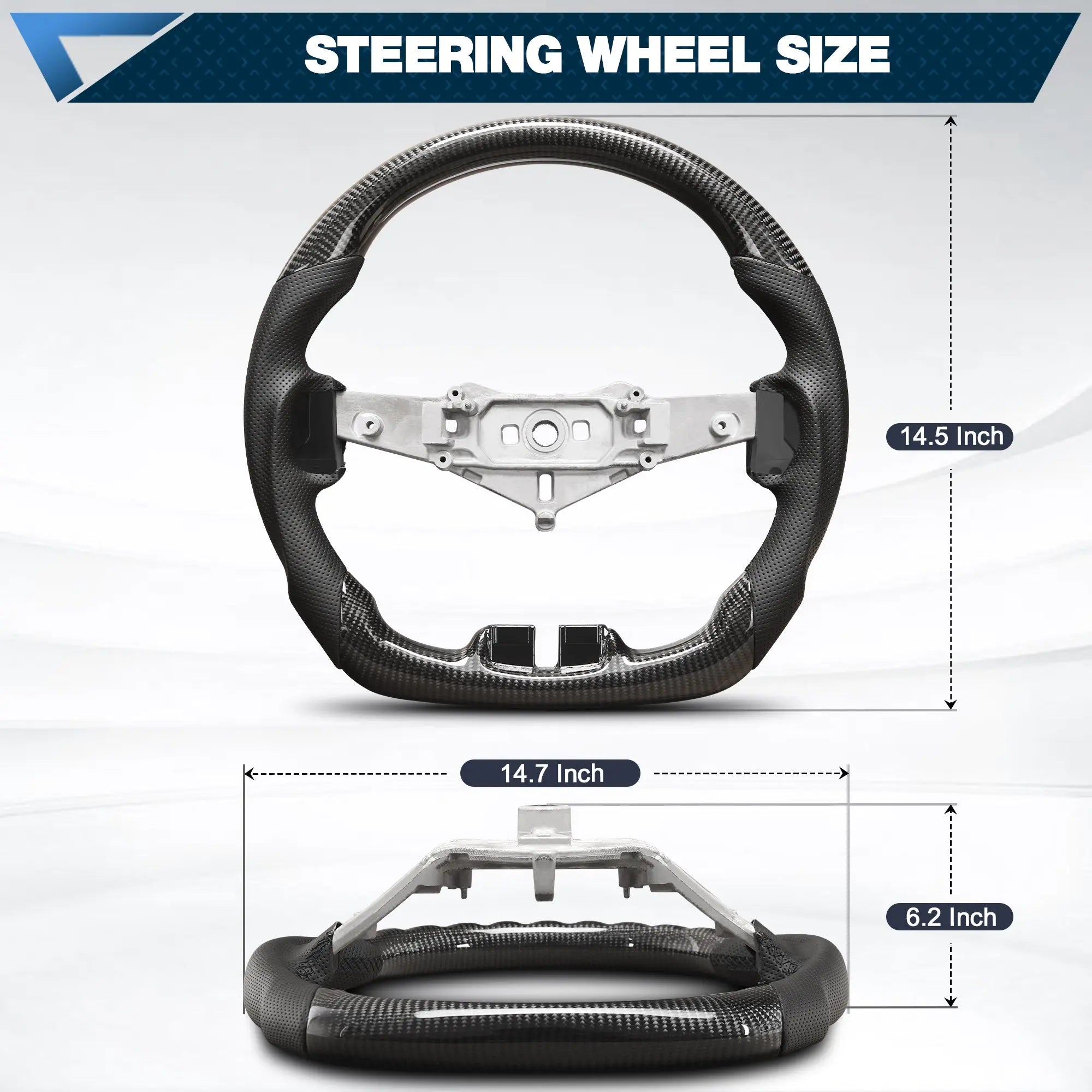 Real Carbon Fiber Steering Wheel For Dodge Charger Challenger Durango 2011-2014 D-shaped Nappa Perforated Leather Flat-bottom Steering Wheel Grip Hand-Stitched POFENZE