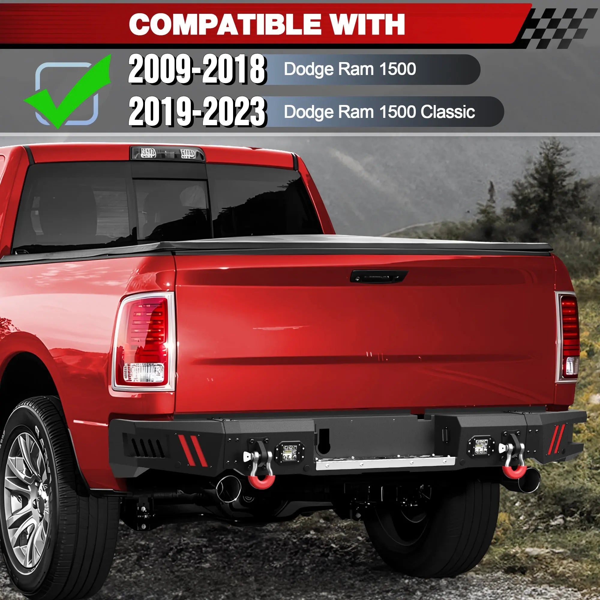 Rear Bumper Compatible with Ram 1500 2009-2018 and Ram 1500 2019-2023 Classic POFENZE