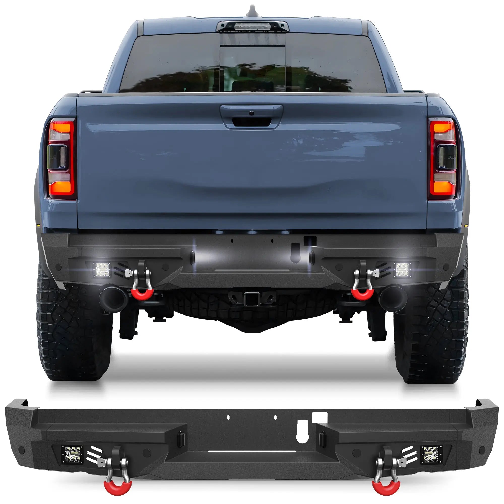 Rear Bumper Compatible with Ram 1500 2021-2024 Textured Black Pickup Truck Bumper for Ram 1500 POFENZE
