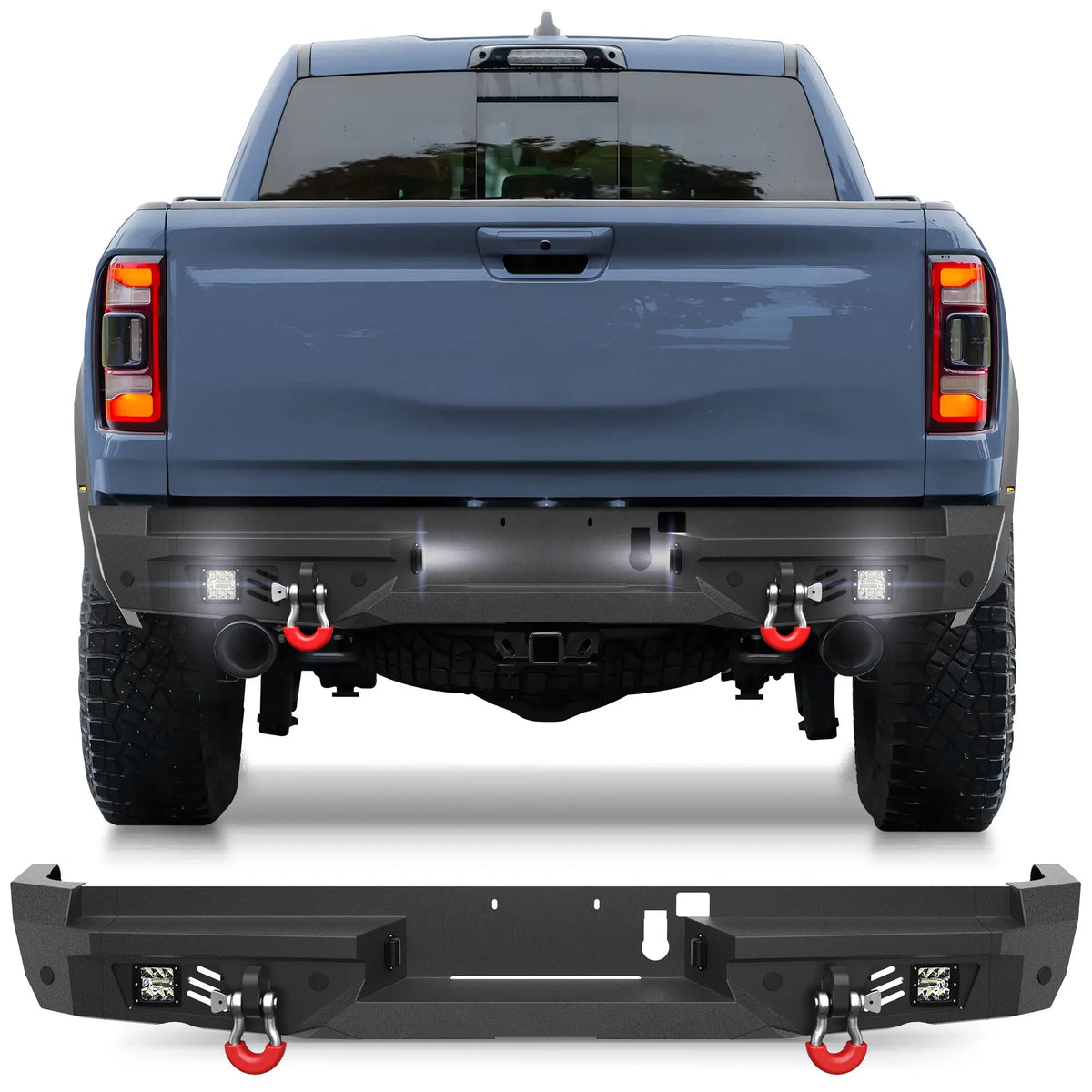 Rear Bumper Compatible with Ram 1500 2021-2024 Textured Black Pickup Truck Bumper for Ram 1500 POFENZE