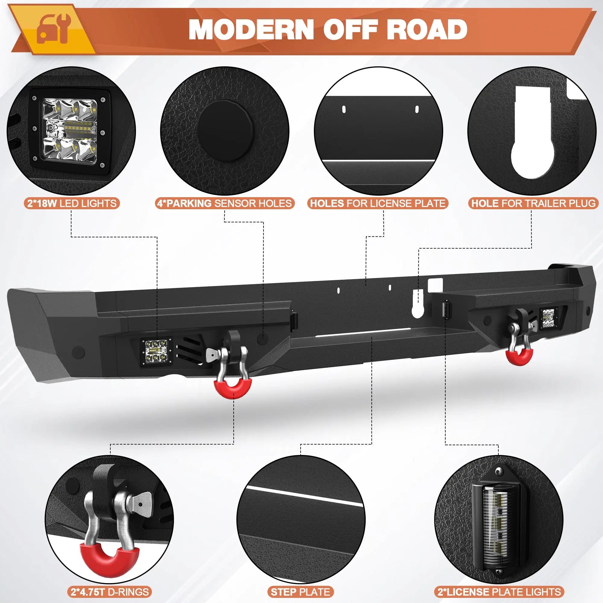 Rear Bumper Compatible with Ram 1500 2021-2024 Textured Black Pickup Truck Bumper for Ram 1500 POFENZE