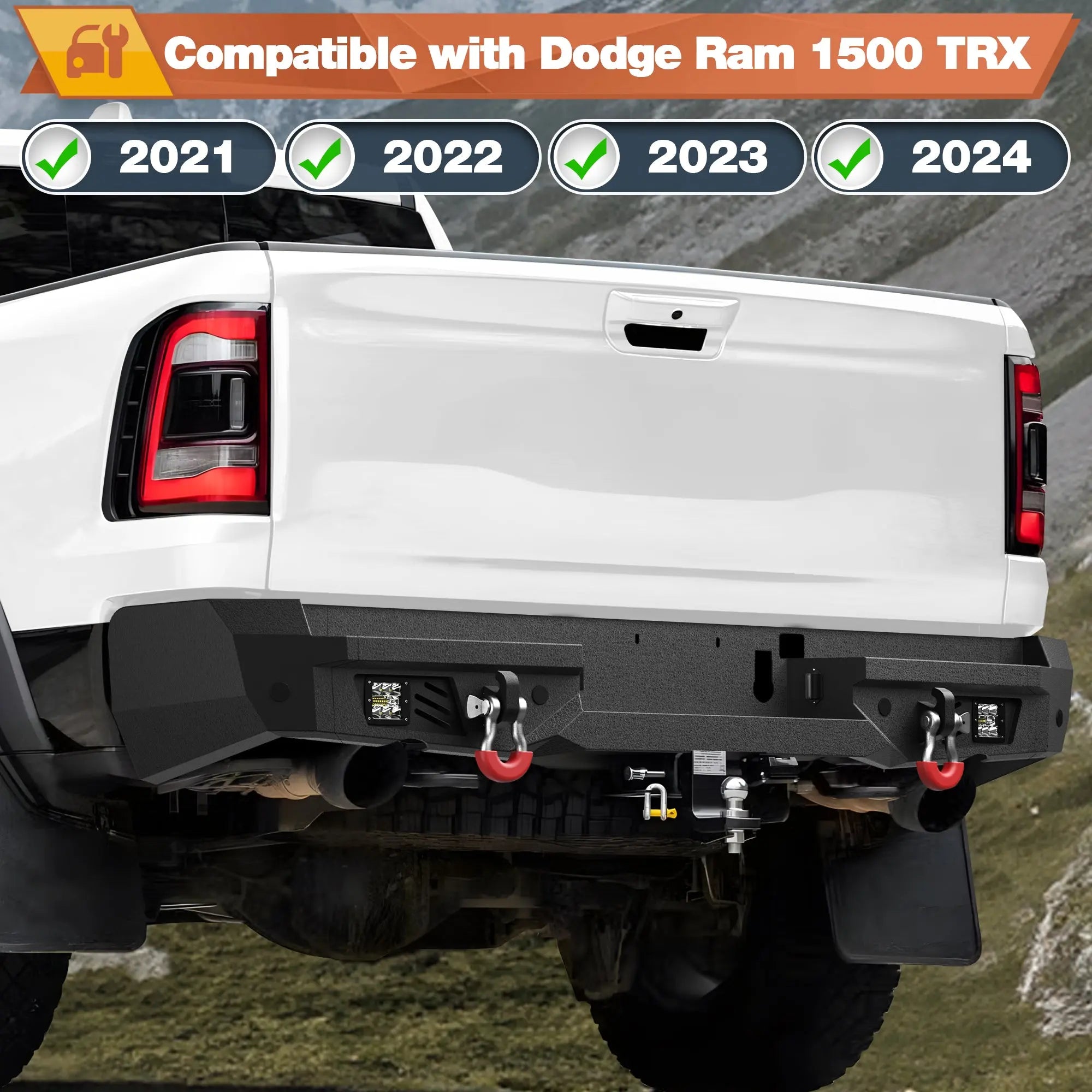 Rear Bumper Compatible with Ram 1500 2021-2024 Textured Black Pickup Truck Bumper for Ram 1500 POFENZE