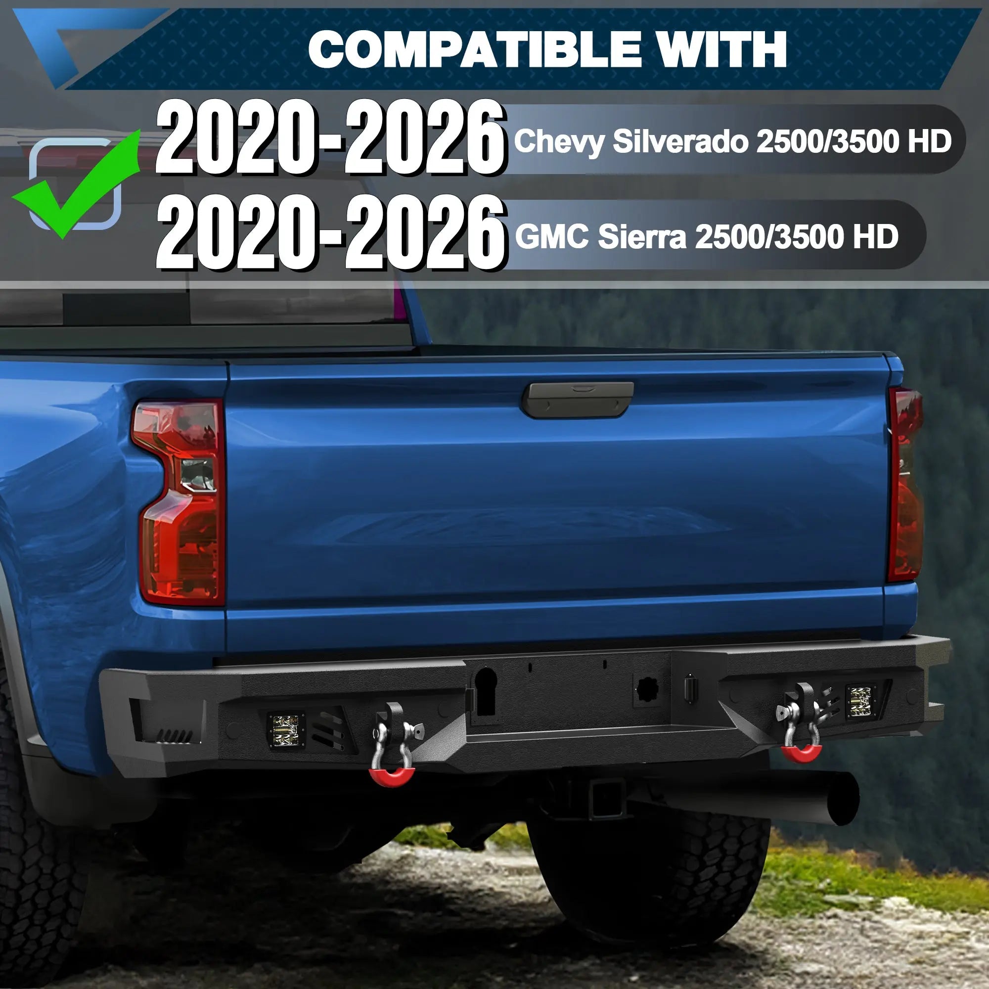Rear Bumper Full Width Offroad Bumper for 2020-2026 Chevy Silverado and GMC Sierra 2500/3500 Trucks POFENZE 